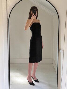 Emanuel Ungaro Vintage 90s Satin Panel Midi Dress Black Size 2/36